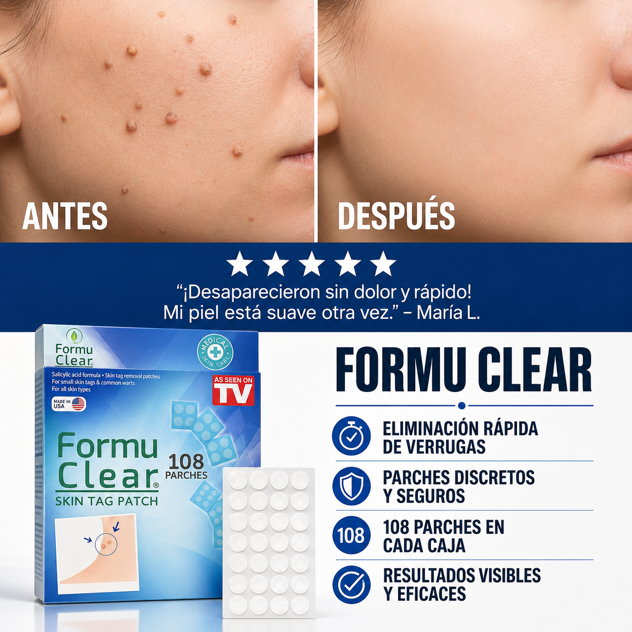 FormuClear™ Parches para eliminar Verrugas 2x1