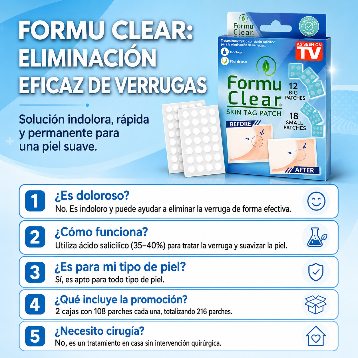 FormuClear™ Parches para eliminar Verrugas 2x1