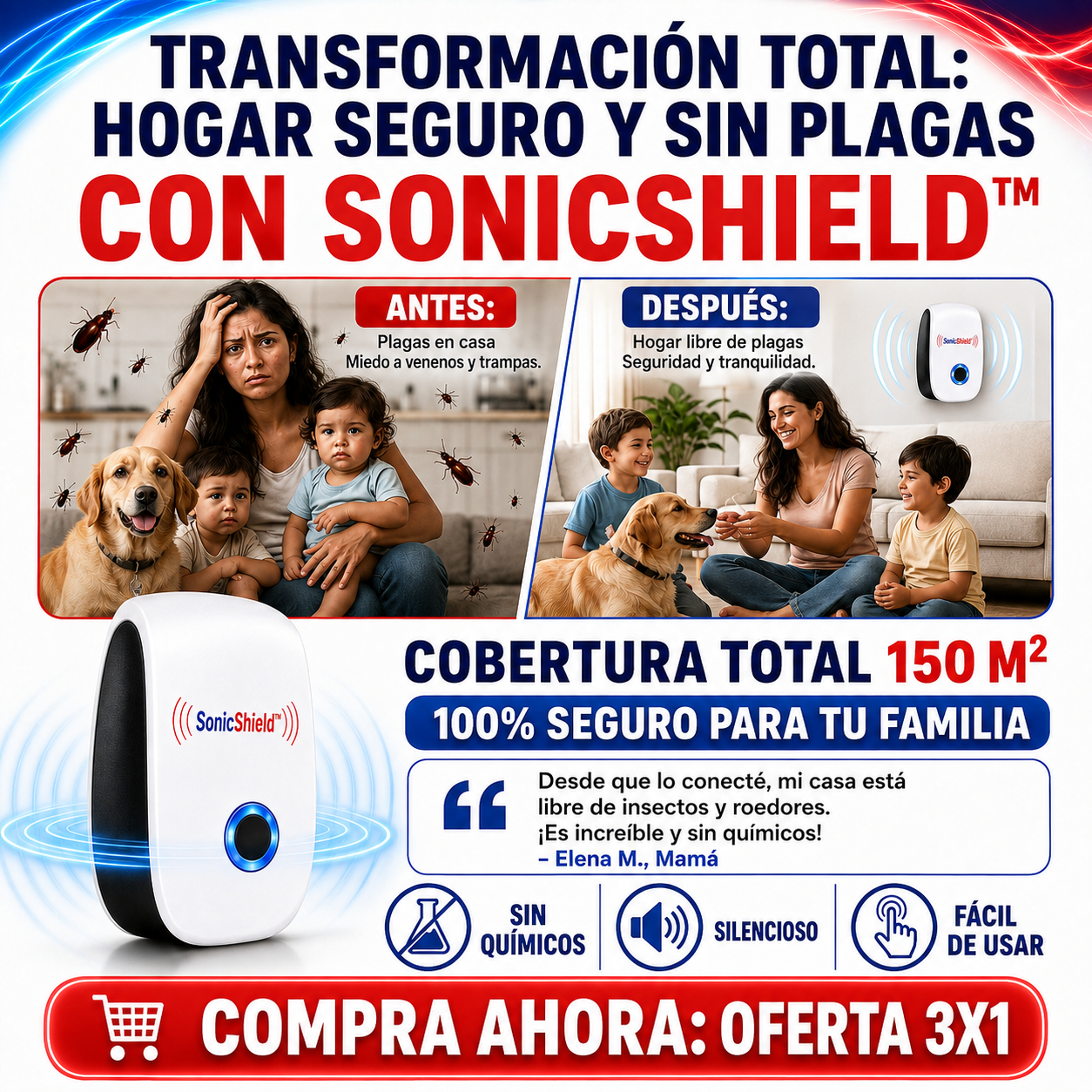 SonicShield™ Repelente Ultrasónico Antiplagas para el Hogar
