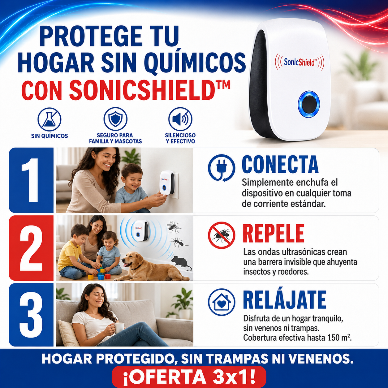 SonicShield™ Repelente Ultrasónico Antiplagas para el Hogar