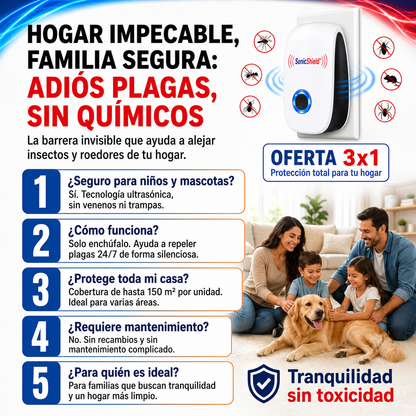 SonicShield™ Repelente Ultrasónico Antiplagas para el Hogar